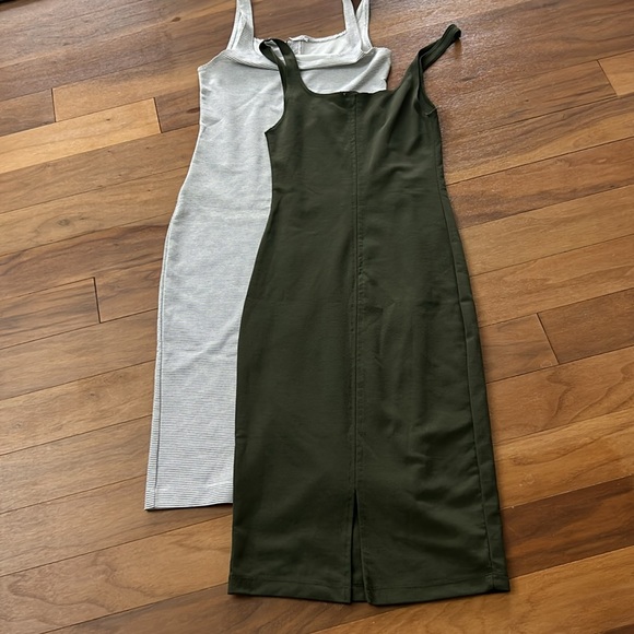 Zara Cotton Midi Dresses Size S Green or M in White Stripe! - Picture 2 of 4